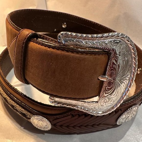 Tony Lama Men - The Duke Center Applique Western Belt (Brown) 7239L
